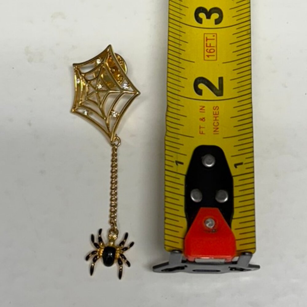 VINTAGE Gold Spider Web Brooch/Pin with Hanging Spider - Picture 3 of 3